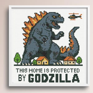 This Home is Protected By Godzilla Cross Stitch Pattern, Godzilla Cross Stitch Patern, Funny Cross Stitch Pattern, instant download