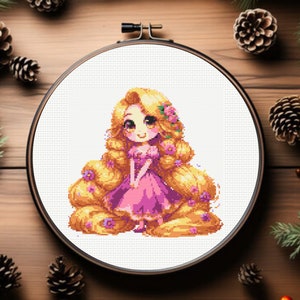 Rapunzel Cross Stitch Pattern, Princess Cross Stitch Pattern, Tangled Cross Stitch Pattern,  instant download