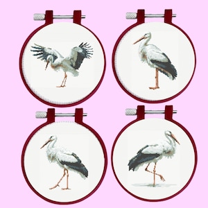 Stork Cross Stitch Pattern - 4 Storks Cross Stitch Pattern - Bird Cross Stitch Pattern, 4 Birds Bundle Set,  instant download