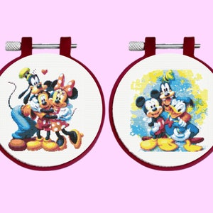 Mickey Minnie Goffy Donald Cross Stitch Pattern, 2 Mickey Minnie Goffy Donald Bundle Set - Instant Download