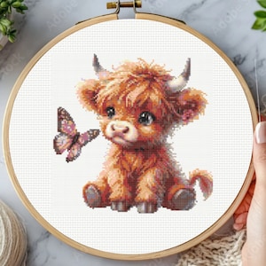 Baby Highland Cow Cross Stitch Pattern, Highland Cow Cross Stitch Pattern - Instant Download