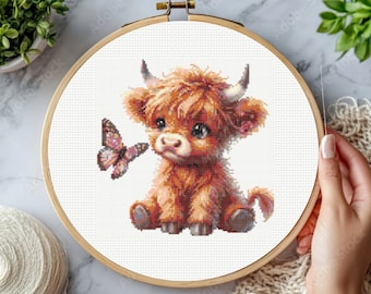 Baby Highland Cow Cross Stitch Pattern, Highland Cow Cross Stitch Pattern - Instant Download