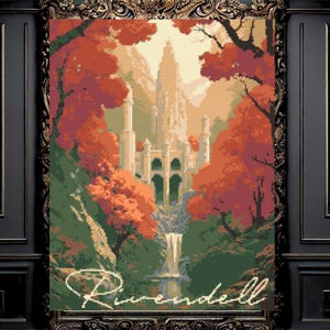 Fantasy Earth Cross Stitch Pattern, Rivendell Cross Stitch Pattern - instant downlaod instant download