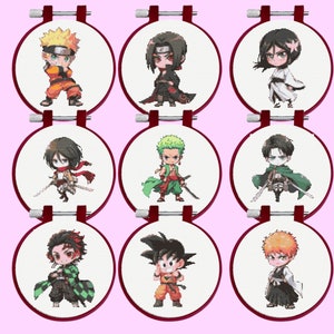 Anime Cross Stitch Pattern, 9 Anime Characters Bundle Set, instant download