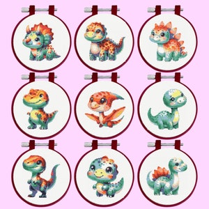 Dinosaur Cross Stitch Pattern - 9 Dinosaurs Cross Stitch Pattern - Instant Download