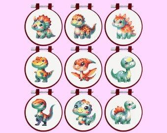 Dinosaur Cross Stitch Pattern - 9 Dinosaurs Cross Stitch Pattern - Instant Download