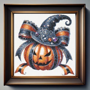 Witch Pumpkin Cross Stitch Pattern, Halloween Cross Stitch Pattern, Pumpkin Cross Stitch - Instant Download