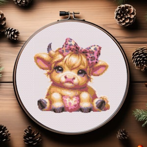 Baby Highland Cow Cross Stitch Pattern, Highland Cow Cross Stitch Pattern - Instant Download