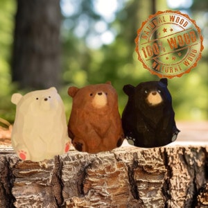Miniature Hand-Carved Wood Bears - Detailed Rustic Home Decor - Charming Woodland Figurines - Unique and Thoughtful Gift for Nature Lovers
