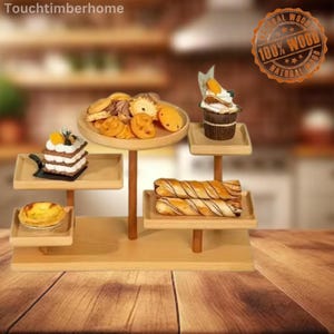 Versatile Wooden Ladder Shelf – Multi-Tier Display Rack for Jewelry, Cosmetics, Dolls, Cupcakes, and More | Solid Wood Storage Stand
