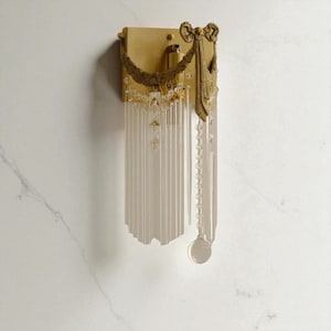 French Retro Vintage Crystal Wall Lamp with Brass Bow–European Luxury LED Wall Sconce Light for Bedroom,Bedside,Aisle,Living Room Home Decor