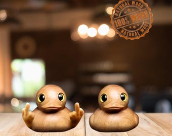 Funny Middle Finger Duck - Handmade Wooden Mini Duck Figurines - Little Yellow Duck Garden Decoration for Home, Office, or Desktop Display