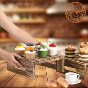 Rustic Wooden Food & Tea Display Riser – Farmhouse Style Serving Stand with Handles – Perfect for Desserts, Snacks, and Cupcakes