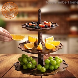 Handcrafted Wooden 3-Tier Dessert Stand – Elegant Japanese Solid Wood Tray for Cakes, Fruits, Pastries, Coffee, Home Dining & Party Display