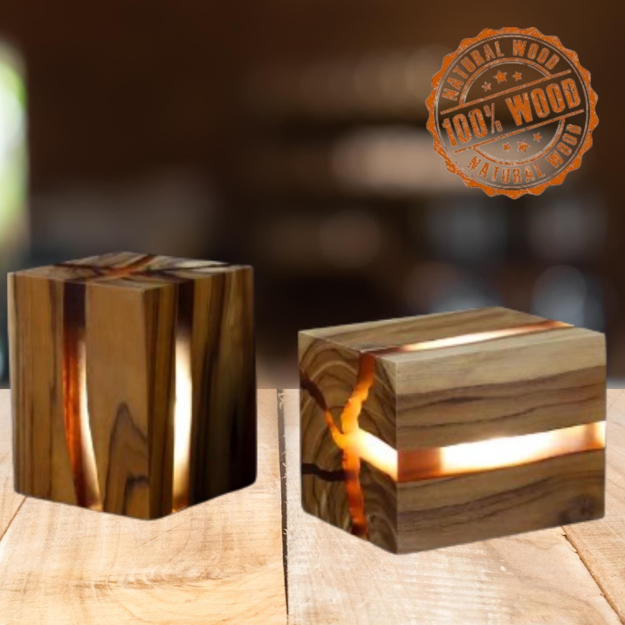 Solid Wood Crackle Light Fitting - Epoxy Resin Night Light -Personalized Wooden Art Lamp -Unique Spring Decor Gift -Perfect for Father's Day