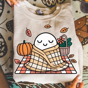 Cozy Fall Ghost PNG, Cute Blanket Ghost, Kawaii Ghost Png, Cute Ghost Png, Fall Ghost Png, Sublimation Ghost, Halloween Png, Autumn Ghost