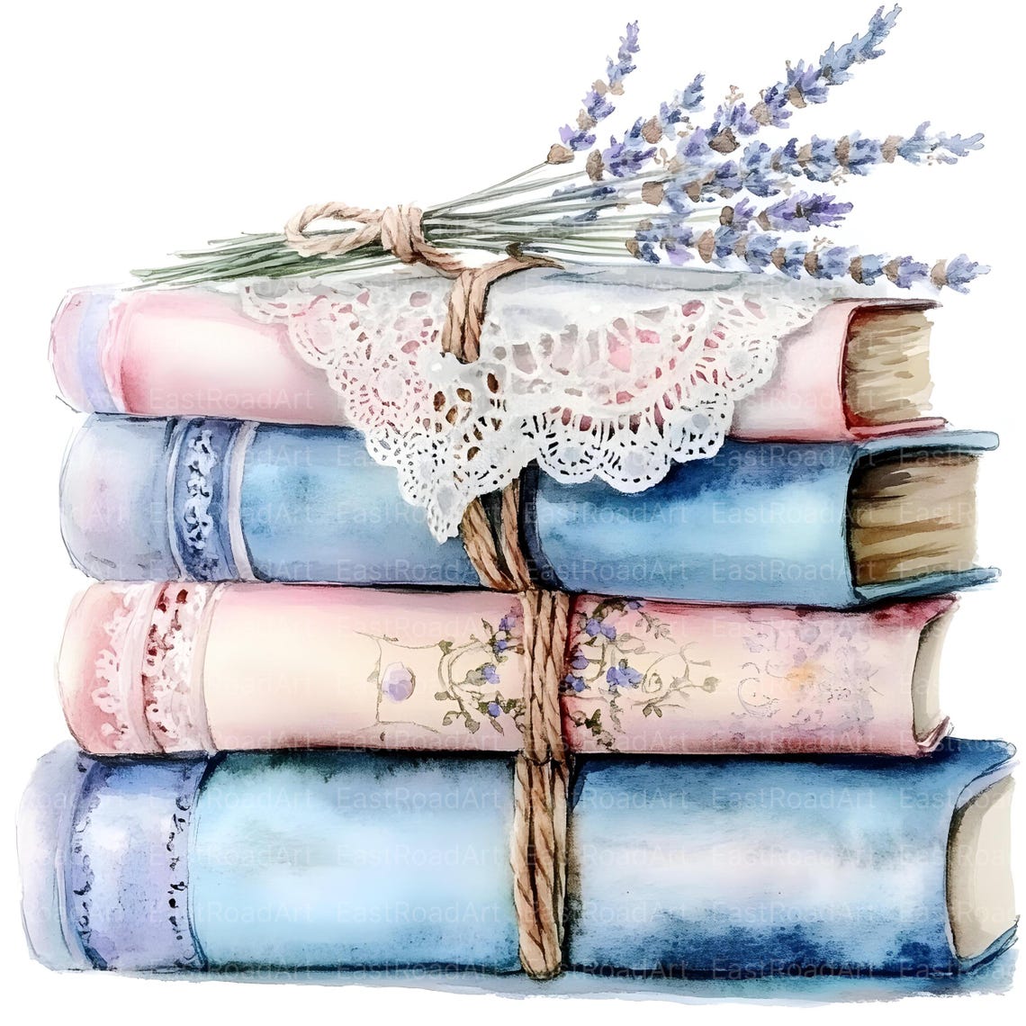 16 Cottage Shabby Chic Books Clipart, Pastel Flowers, Stacked Books ...