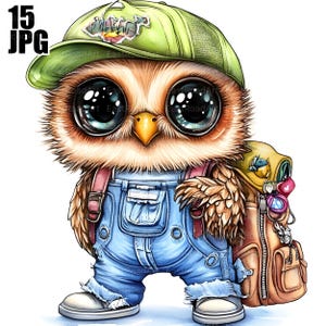 15 süße Eule Clipart, Schule Clipart, Kindergarten Clipart, hohe JPG Qualität, Aquarell Clipart, Junk Journal, digitaler Download, Papierwesen