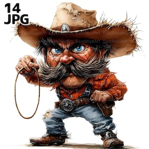 14 Funny Cowboy Old Man, Comics Western Elderly Grandpa, Cowboy Clipart, Lasso Clipart, Western Clipart, High Quality JPGs, Digital Download