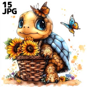 15 imágenes prediseñadas de tortugas marinas, imágenes prediseñadas de girasoles, imágenes prediseñadas de mariposas, animales del océano, animales marinos, archivos JPG de alta calidad, diario basura, descarga digital