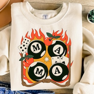 Western Mama PNG, Retro Western Png, Trendige Mama Png, Mom Shirt Design Png, flammende 8 Ball Kirschwürfel Western Grunge Png Trendy Western Png