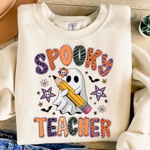 Preppy Gruseliger Lehrer Png, Halloween Png, Süßer Geist Png, Gruselige Saison Png, Retro Halloween Png, Adreppy Halloween Lehrer Png Sublimation