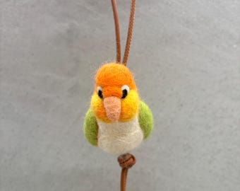 Handmade Wool Parrot Bag Charm: Leather Strap