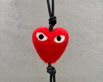Handmade Wool Heart Bag Charm: Leather Strap Felted Accessory