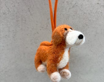 Handmade Wool Felt Dog Bag Charm with Leather Strap
