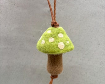 Mushroom Felting Bag Charm: Handmade Wool & Leather