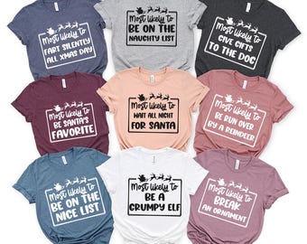 Most Likely To Sweatshirt Christmas gifts Holiday 2026 gifts Matching sweatshirt Christmas family tee Most likely tees Holiday hoodie