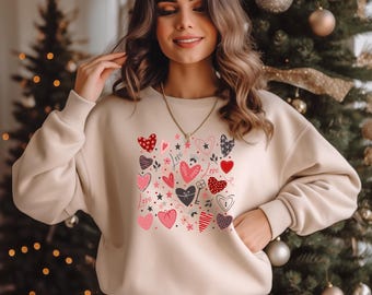 Gift Her,Valentines Sweatshirt,Womens Valentines Hearts Sweatshirt,Valentine's Day Shirt,Women's Valentines Day Sweatshirt,Heart Sweatshirt