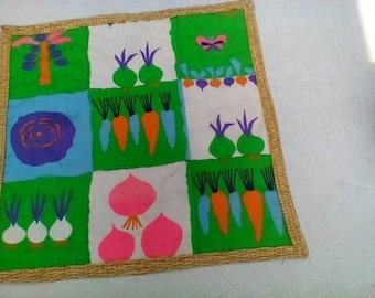 Art Textile Veggie Garden Table Mat Or Wall Decor Fun Summer Textile by artdesignsbydanielle NEW Free Shipping