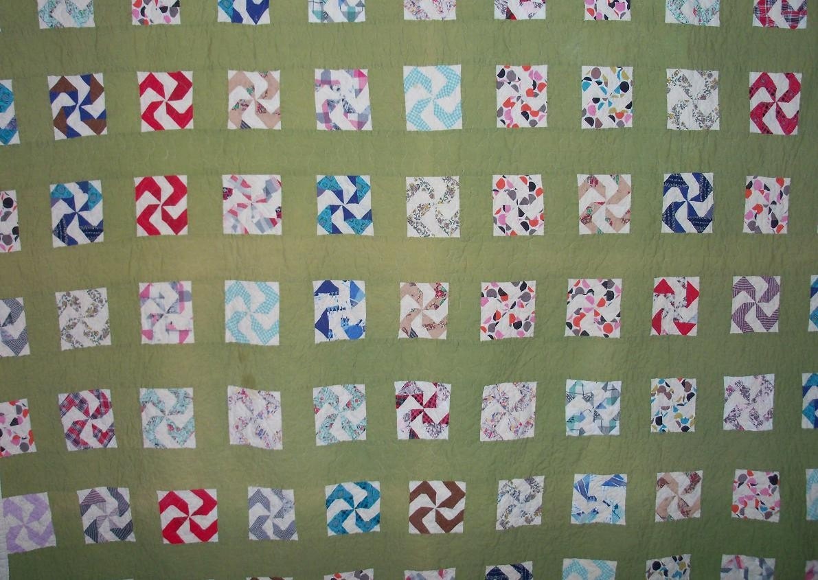 Quilt Primitive Masculine Intricate Pinwheels Olive Sashing & Treasury ...