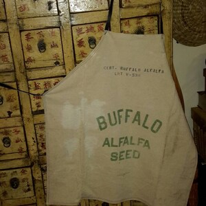 Apron Buffalo Feed Alfalfa Leather Linen Industrial Work Gear Primitive Designer OOAK Work Clothes by artdesignsbydanielle NEW Free Shipping