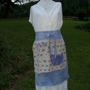 Apron Feedsack Hand Dyed Indigo Distressed Muslin Over Apron Primitive Purple Natural Chef Style by artdesignsbydanielle NEW Free Shipping