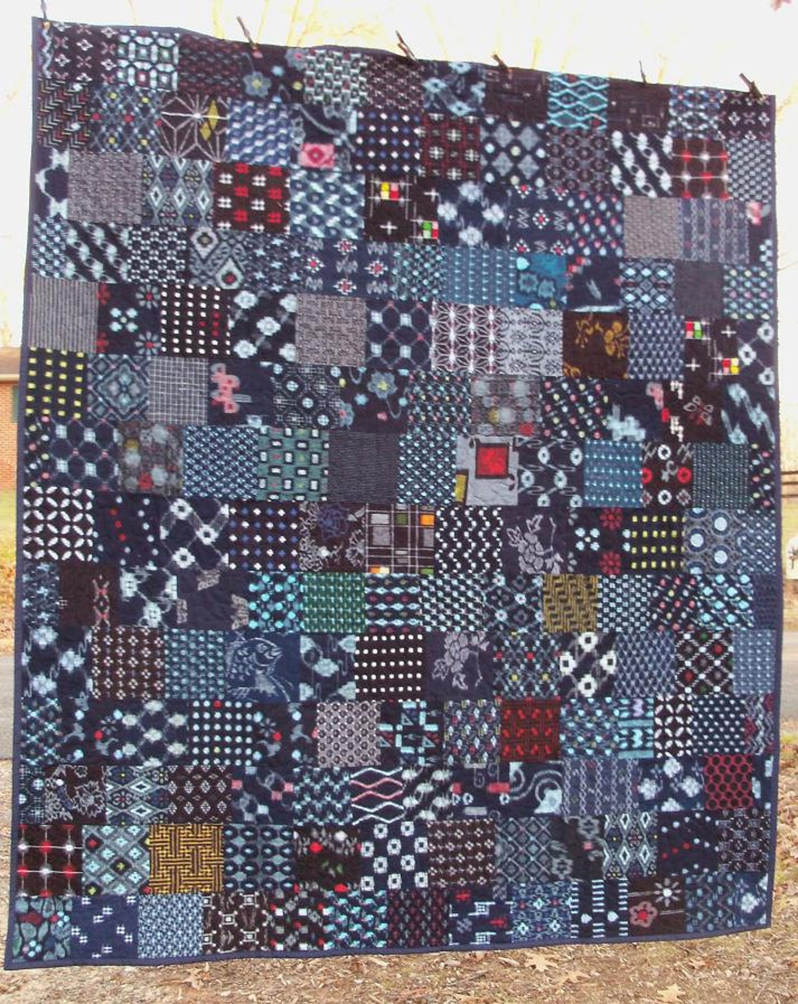 Indigo Quilt Japanese Kasuri Boro Cotton Patchwork Art Textile Etsy