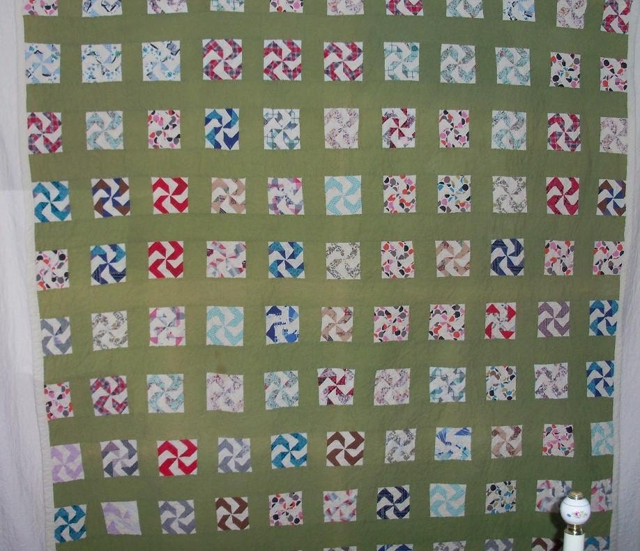 Quilt Primitive Masculine Intricate Pinwheels Olive Sashing & Treasury ...