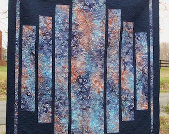 Indigo Quilt Asian Batik Blossoms Midnight Blue Optical Panel Art Textile by artdesignsbydanielle Free Shipping