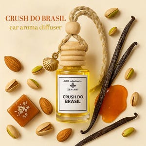 Crush do Brasil, Car Aroma Diffuser. Caramel, Almond, Pistachio. Warm & Comforting line. Aura by Zen Art by Iris