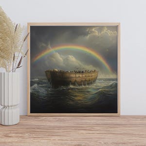 Noah&#39;s Arc Digital Print, Modern Bible Art, Bible Poster, Biblical print, Canvas painting style, Jesus print, Home decor wall art, PNG
