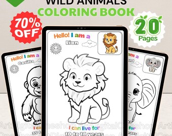 Kleurboek wilde safaridieren voor kinderen, educatief A4 (pdf-download)