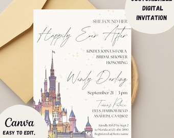 Happily Ever After Bridal Shower Invitation, Fairytale Wedding Shower Invite, Editable Bachelorette Disney Inspired Invitation