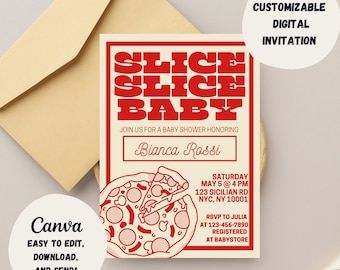 Slice Slice Baby Pizza Baby Shower Invitation, Italian shower, Pizzeria Baby Sprinkle, Editable Pizza Baby Shower Invite, CoEd Baby Shower