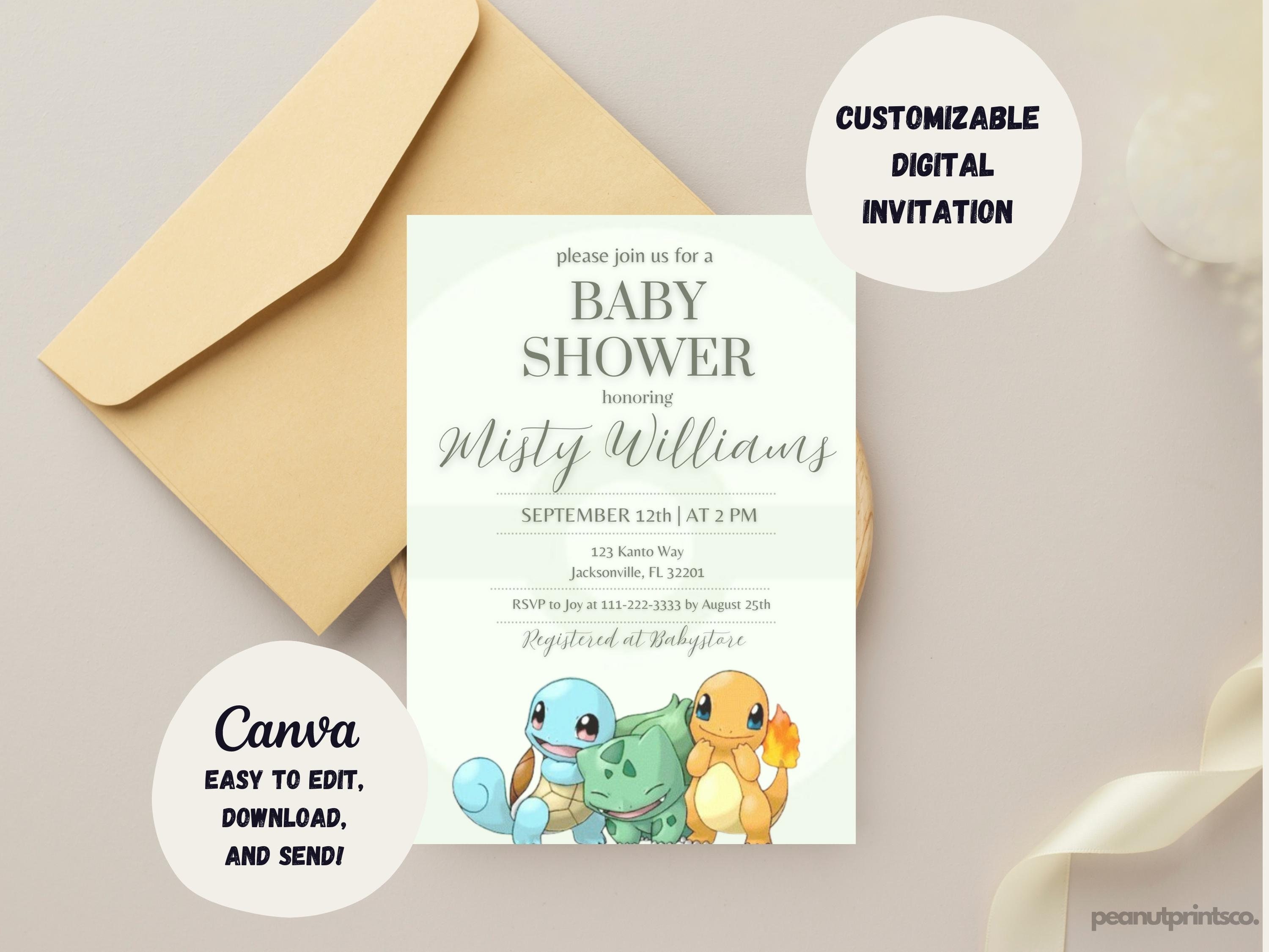 Pokemon Baby Shower Invitation, Editable Shower Invite, Gender Neutral Coed Baby Sprinkle, Nerdy BabyShower