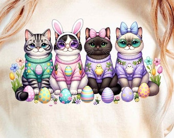 Cute Easter Cat PNG, Easter Cat Clipart, Bunny Cat PNG, Cute Kittens, Sublimation Design, Spring Cats, Watercolor Cat, Tshirt PNG, Pink Cat
