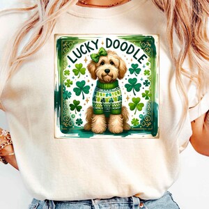 Goldendoodle St. Patrick's Clipart, St. Patrick's Day Dog PNG, Coquette Bow Doodle png, Lucky Goldendoodle Sublimation Design, Irish Theme