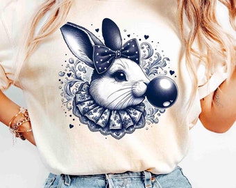 Easter Bunny Coquette Png, Bunny blowing bubble gum png, Happy Easter png, Coquette Bunny png, Coquette Easter png, Kids Easter Sublimation