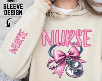 Pink Coquette Nurse Varsity Png, Nursing Toile Coquette Bow Clip Art, Nurses Sublimation Design, Collegiate Medical Nurse Digital Design