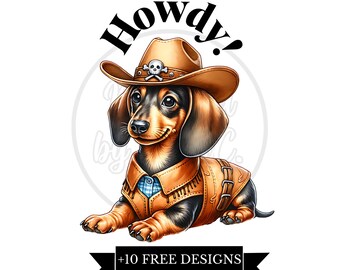 Howdy Dachshund Png, Cowboy Dachshund Png, Dog Mom Gift, Dachshund Lover, Gift, Wiener Png, Sausage Dog, clipart Doxie, Western Weenie
